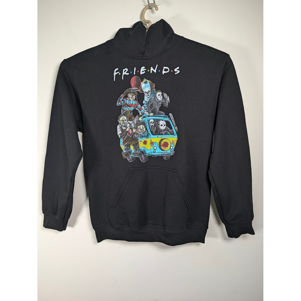 Gildan Mens Hoodie Horror Movie Friends Mashup Cotton Poly Black Regular Fit S